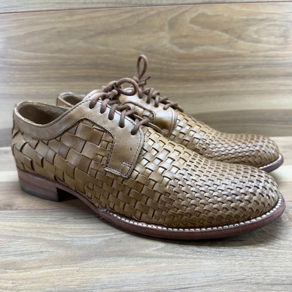 FRYE Manny Woven Oxfords Womens 10 B Cognac Leather Lace Up Shootie